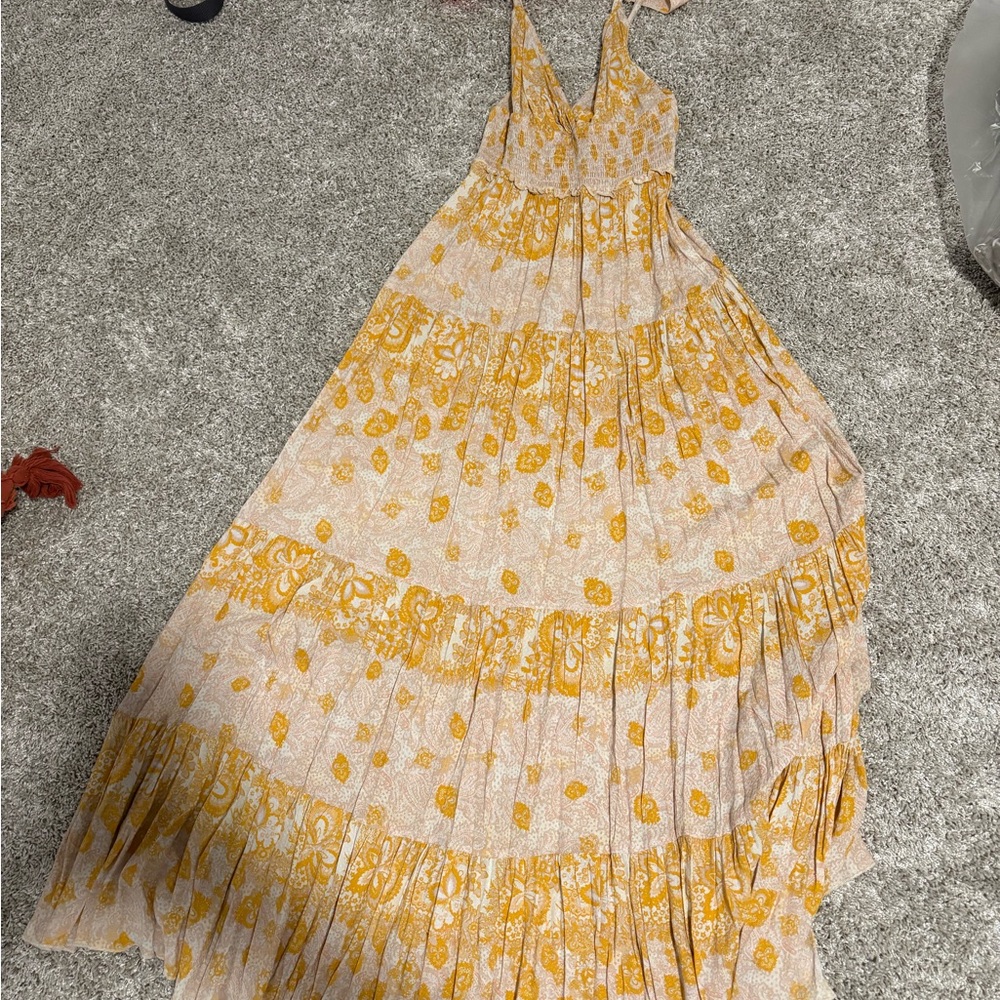 Free People Yellow and White Tiered Maxi Dress